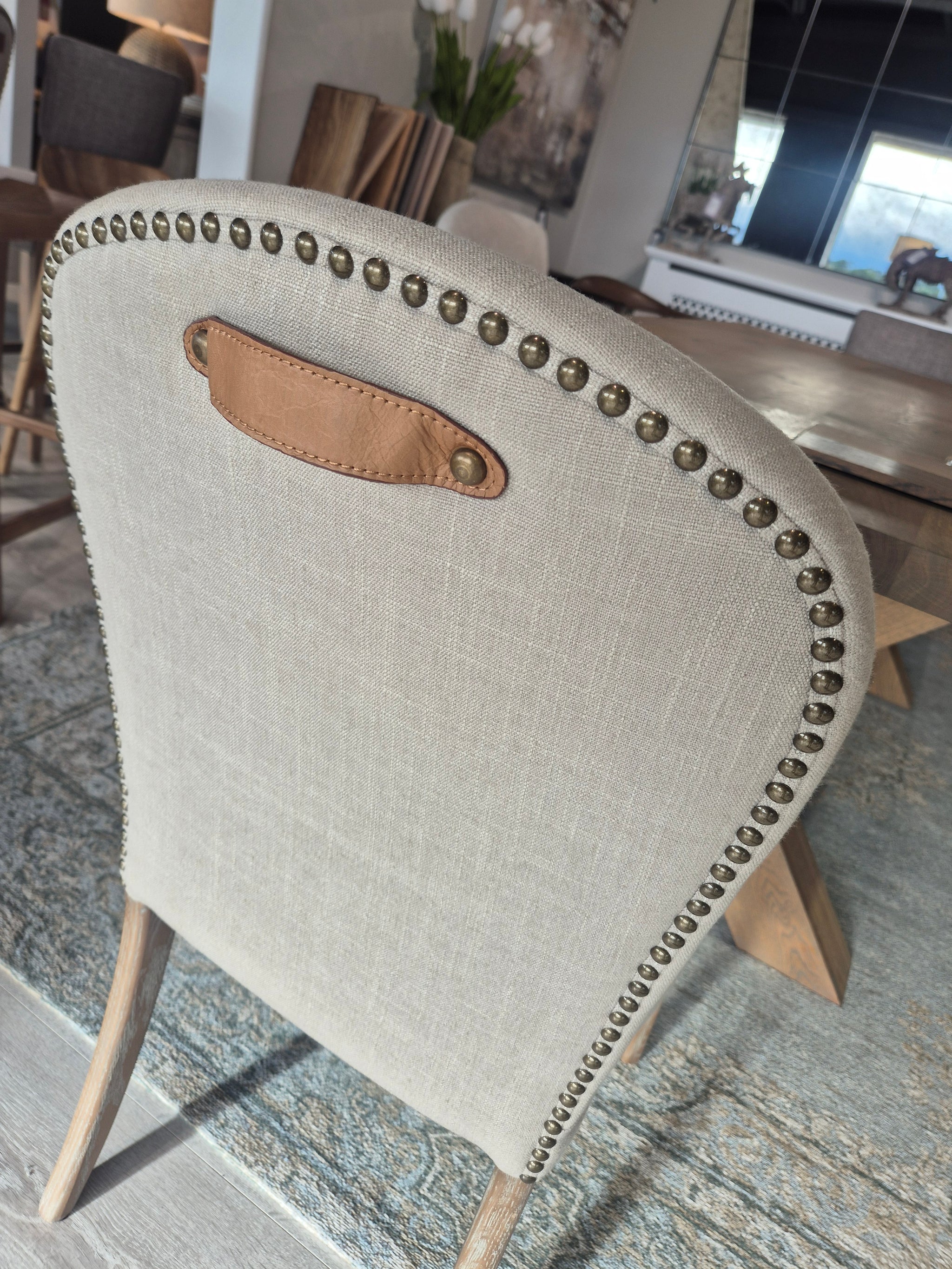 Elm Fabric Beige Counter Stool linen fabric (ERG) – Duilleog Interiors